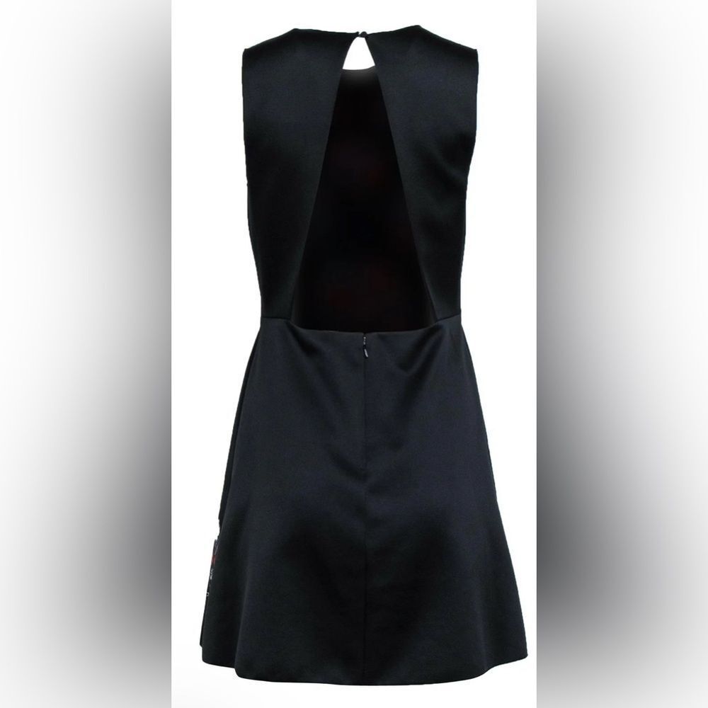 Cynthia Rowley Black Floral Applique Bonded Satin Open Back Mini Dress Size 8 - Picture 5 of 8